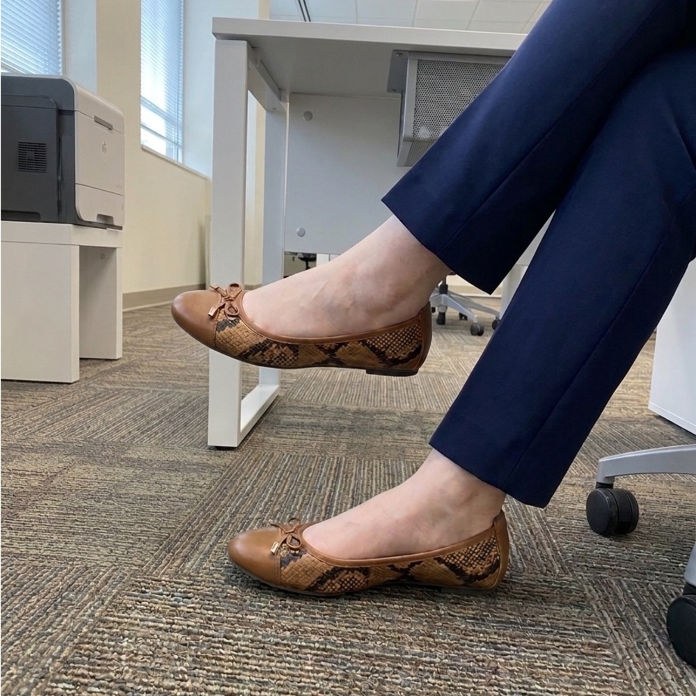Vionic Brown Snake-Print Ballet Flats with Bow